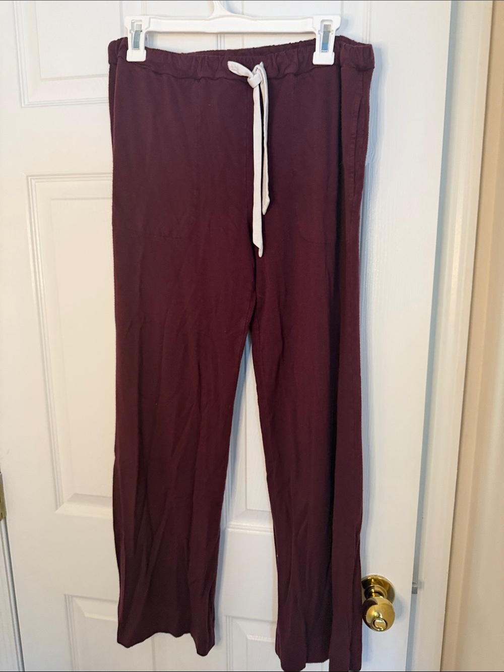 Soma Wide-Leg Knit Lounge Pants with Drawstring - Burgundy (Size S)